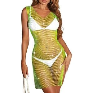 Kaei&Shi Rhinestone Mesh Dress,Glitter Sparkly Sheer Dresses for Women